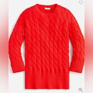 J. Crew Cotton Cable Knit side-slit Sweater Red Orange S/M BM401